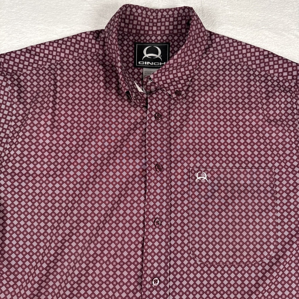 Cinch Arena Flex Mens L Burgundy Geometric S/S Stretch Button Down Shirt